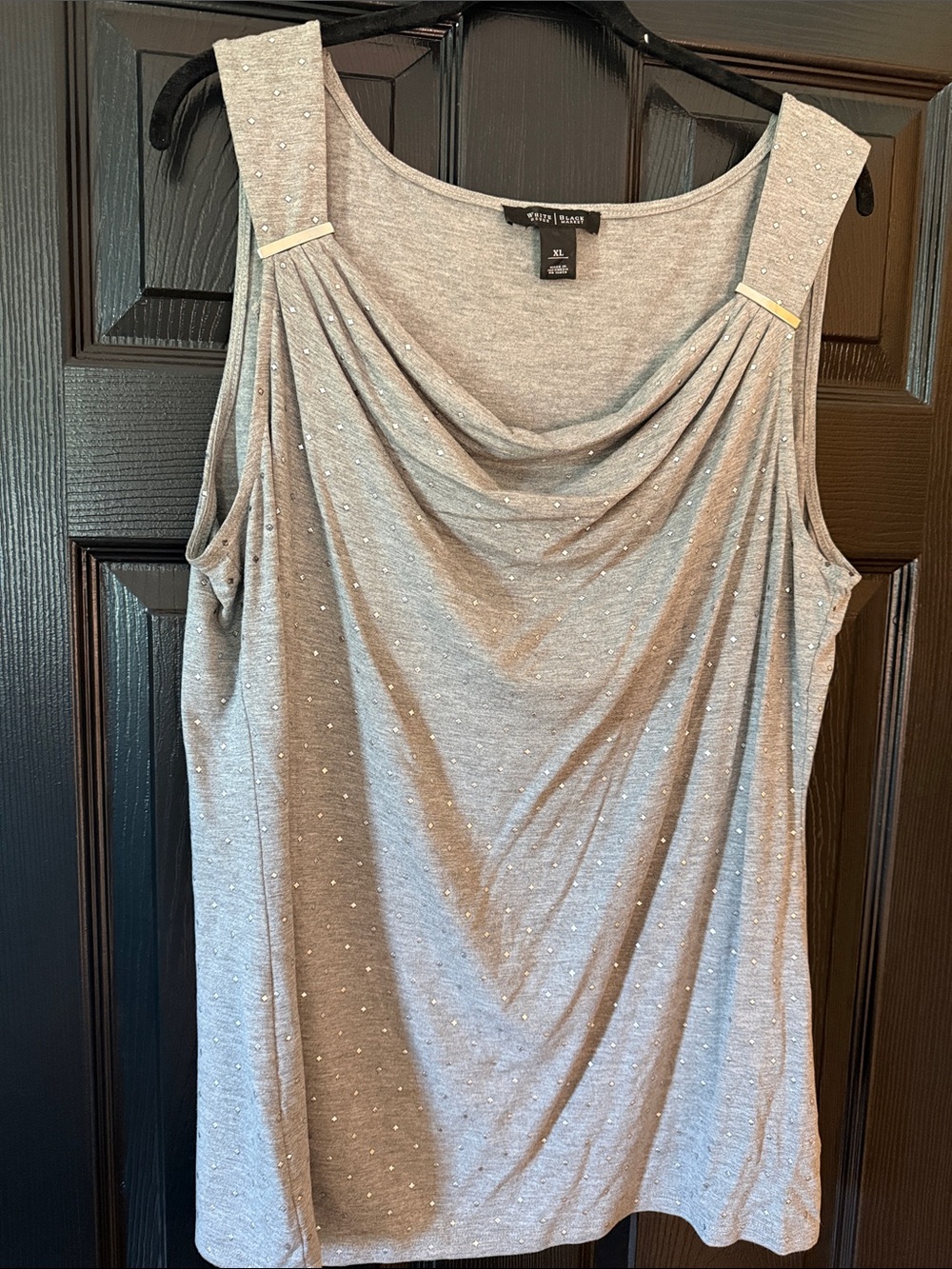 Whbm Silver Gray Draped Neck Sleeveless Tank with Stud Detail